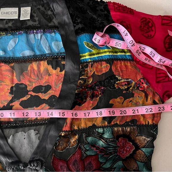 Chicos crushed velvet bohemian burn out patchwork cardigan jacket medium Silk - Picture 6 of 7